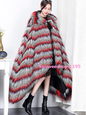 เสื้อคลุมมองโกเลียผ้าคลุมไหล่ขนเฟอร์ขนแกะยาวพร้อมฮู้ด แต่งไล่ระดับหน้าหลัง ซับในหนาใส่เสื้อคลุมกันหนาวติดลบได้ดี ขนาดฟรีไซส์ถึงรอบอก 55"