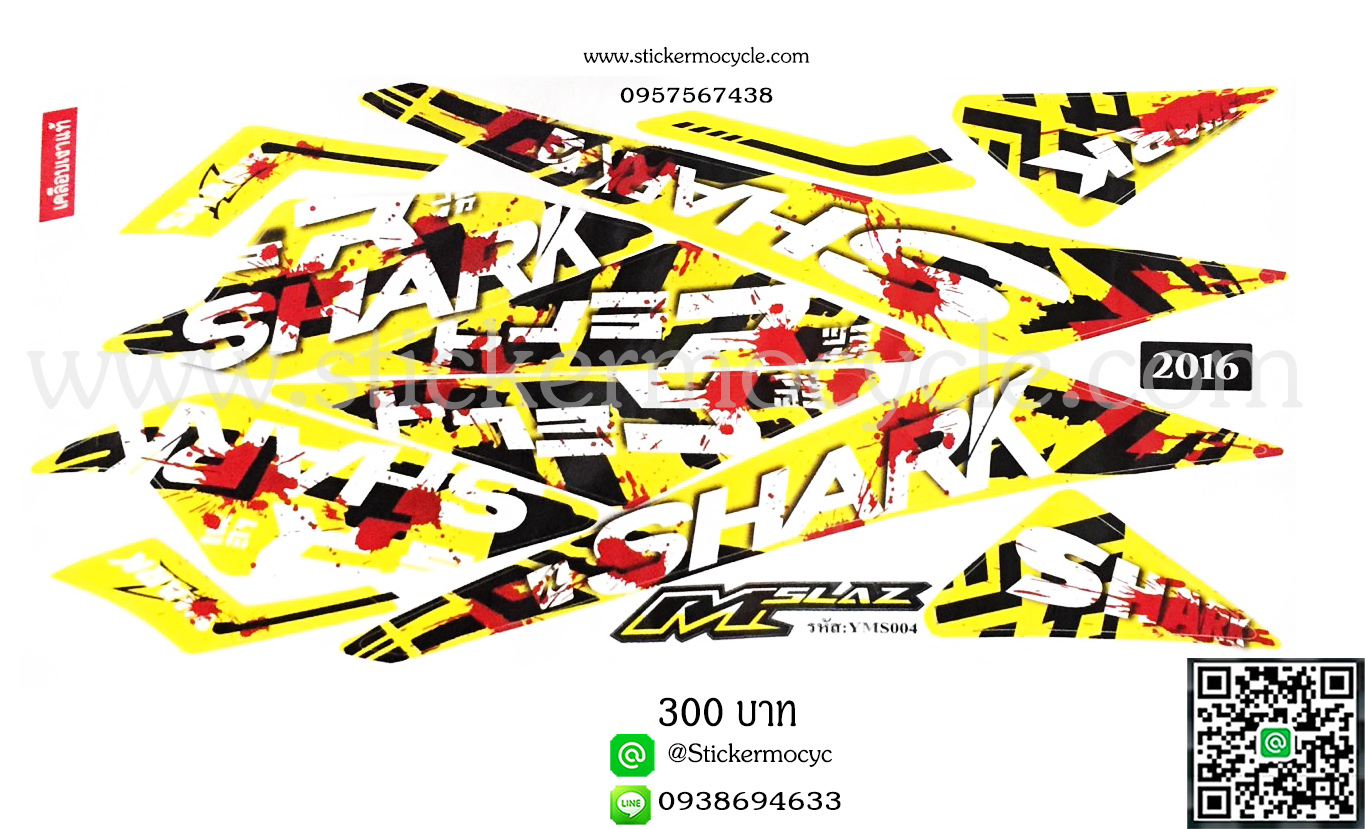 Sticker YAMAHA M SLAZ ปี 2016 ติดรถได้ทุกสี ลายฉลาม (เคลือบเงา) สติ๊กเกอร์ ติดรถมอเตอร์ไซค์ ยามาฮ่า เอ็ม แสลด