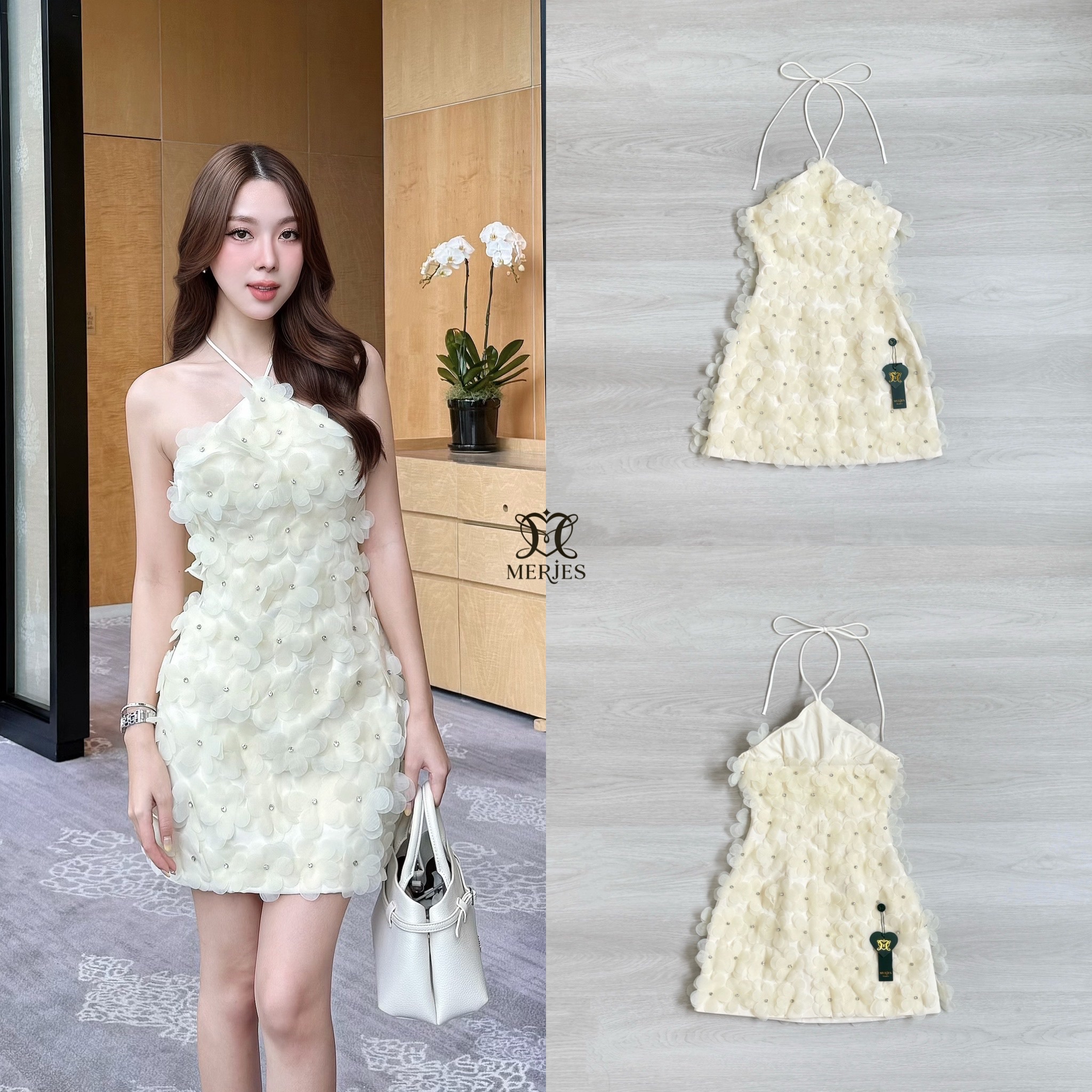 เดรสดอกไม้แต่งเพชรสีชมพูดีเทลงานคล้องคอเชือกผูกด้านหลังงานโชว์หลังแต่งดอกไม้ทรงใหญ่มีเกสรเพชรทั้งชุดสวยเก๋มากๆคะงานทรงเข้ารูปอกมีฟองน้ำเสริมทรงสวยมาก มีความเซ็กซี่สวยเก๋บอกเลยว่าไม่เก็บชุดนี้เสียดายแย่เลยคะ รุ่นฮอตขายดีมากคะ