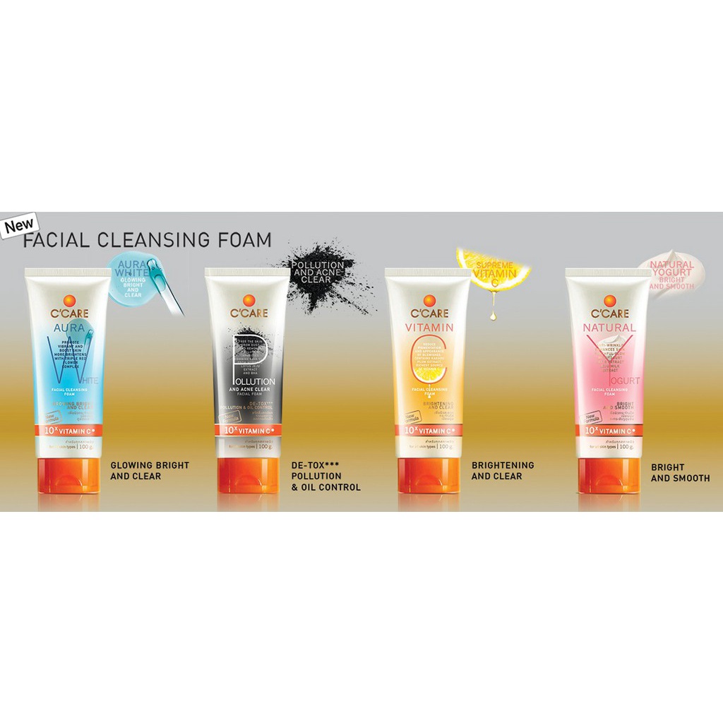 C'CARE VITAMIN C FACIAL CLEANSING FOAM (50 กรัม) สูตร BRIGHTENING & CLEAR โฟมล้างหน้า
