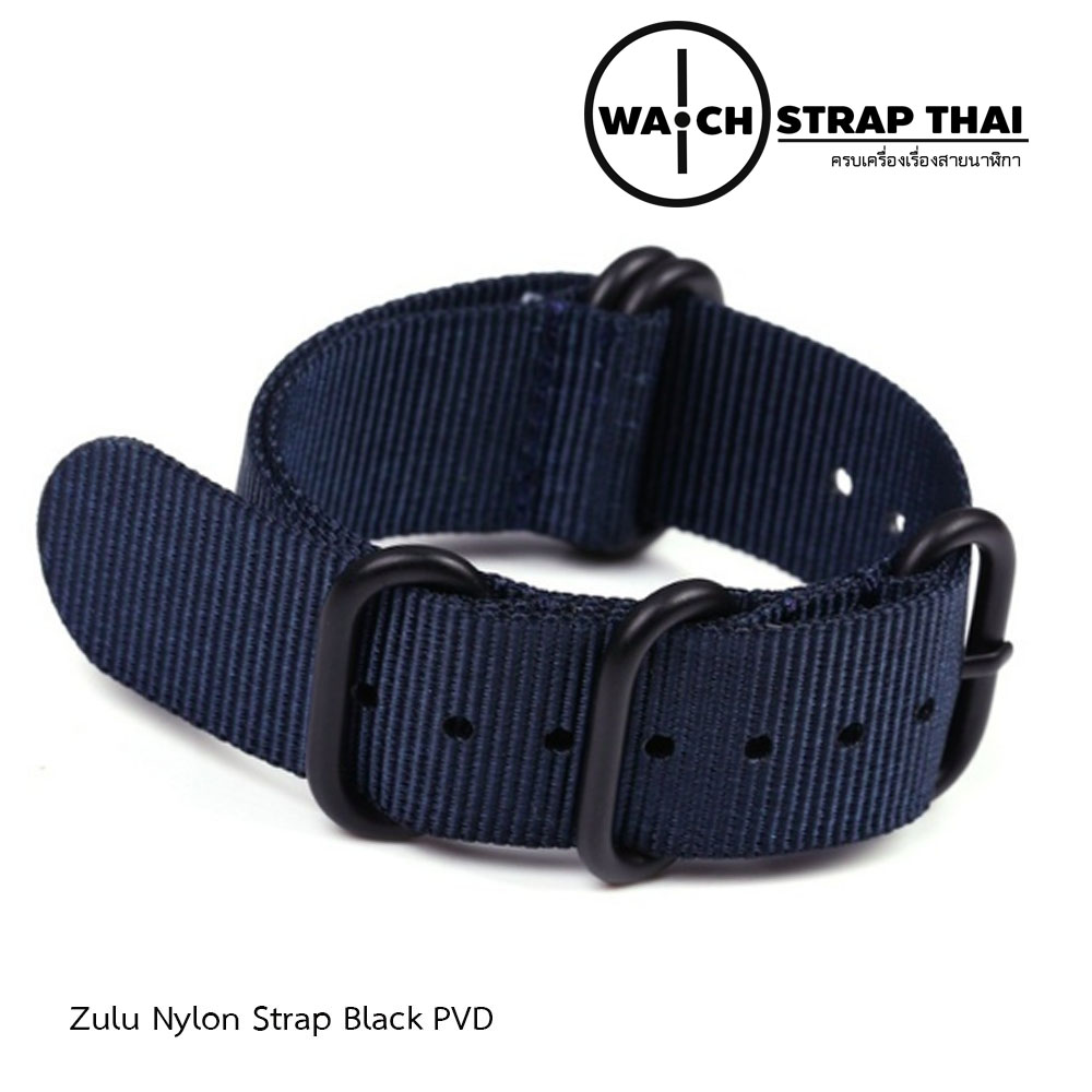 สายนาฬิกาซูลูหัว บัคเคิลดำ สายนาฬิกาผ้าไนลอน Blue Zulu Nylon Watch Strap Black Buckle สีน้ำเงิน มีขนาด 20 , 22 mm