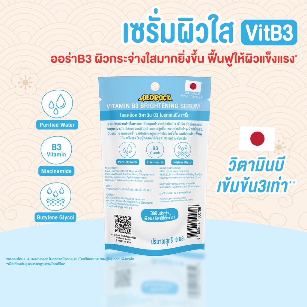 Old Rock Vit B3 Brightening Serum เซรั่มผิวใส 3เท่า ผิวกระจ่างใสยิ่งขึ้น โอลด์ร๊อค วิตามิน บี3 ไบร์ทเทนนิ่ง เซรั่ม