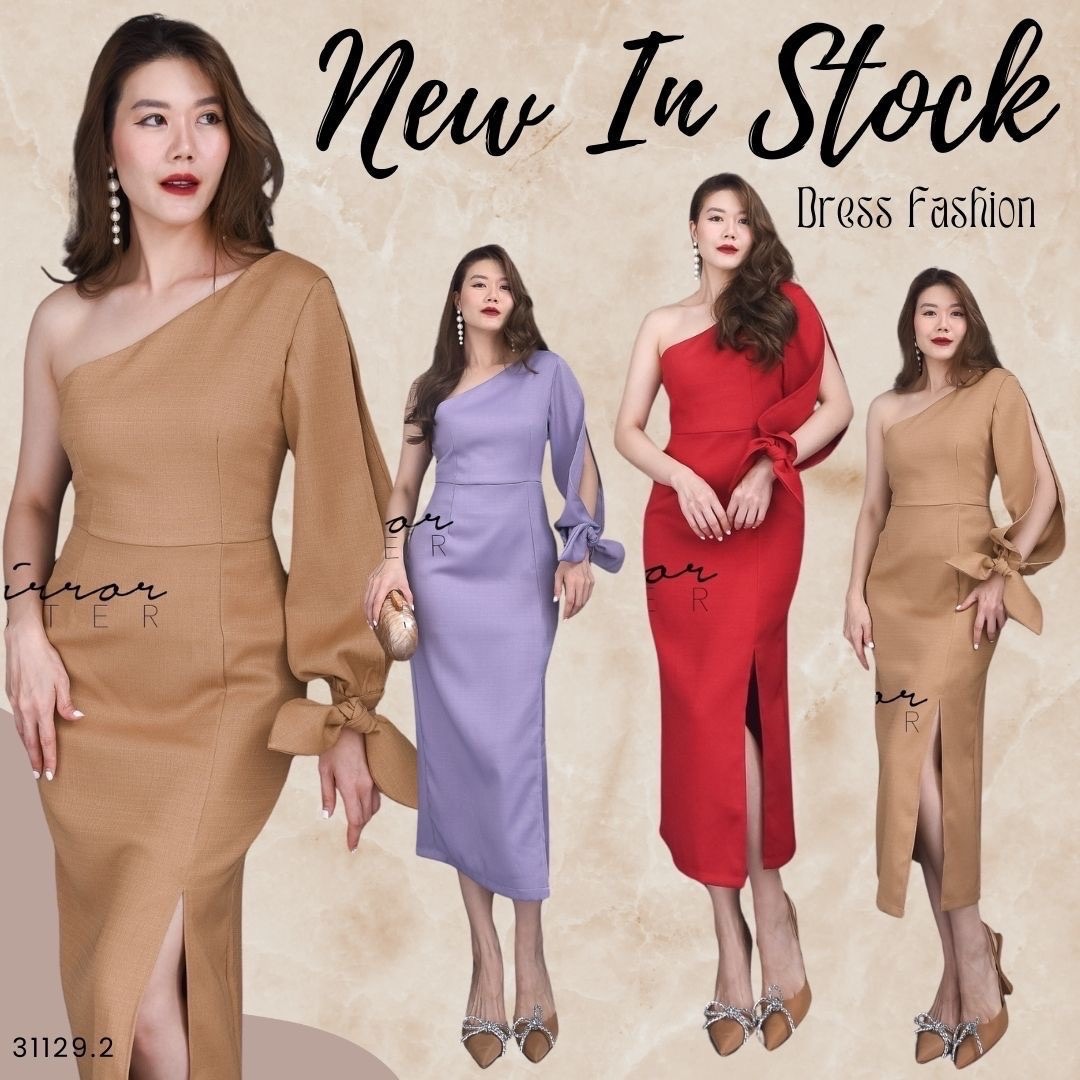 MiRRoRSiSTER's BLoNCo Bow SinGLE-SHoULDER DRESS •• เดรสดีงาม แพทเทรินสวย ช่วงบนเป็นเสื้อดีไซน์ไหล่เดียว แขนยาวผ่า..ปลายแขนผูกโบว์เก๋มาก ช่วงล่างเป็นกระโปรงทรงสอบผ่าหน้า ใครใส่ก็สวย เนื้อผ้าดีใส่ขึ้นทรง ใครใส่ก็ดูดี เรียบโก้ เริ่ดทุกเฉดสี