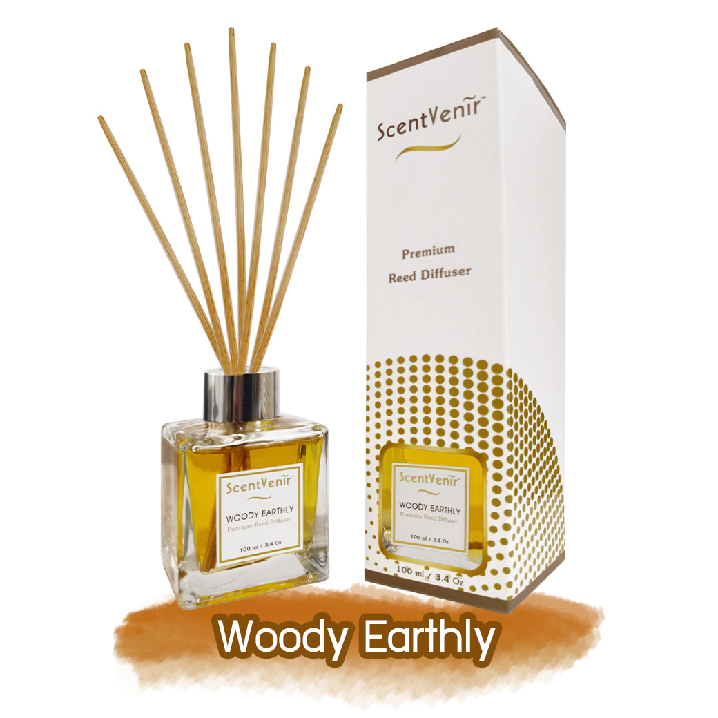 ScentVenir WOODY EARTHLY Scent Diffuser น้ำหอมกระจายกลิ่น น้ำหอมปรับอากาศ ไม้หวาย ก้านไม้ ก้านหวาย ก้านไม้หอม กลิ่น วู้ดดี้ เอิร์ธลี่ สัมผัสกับกลิ่นของไม้ป่า และธรรมชาติ หรูหรา มีระดับ อโรม่า สูตรน้ำมันหอมระเหยแท้กับหัวน้ำหอมเกรดสูง ขนาด 100ml ใช้นาน 5 เด