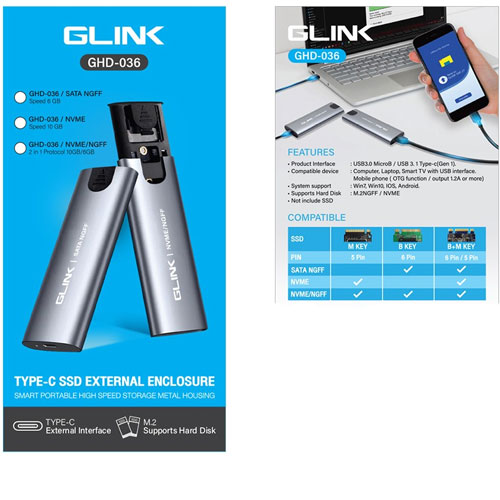 GHD036 GLINK TYPE-C SSD EXTERNAL DRIVE NVME10gb EX-SD-GL-036NV