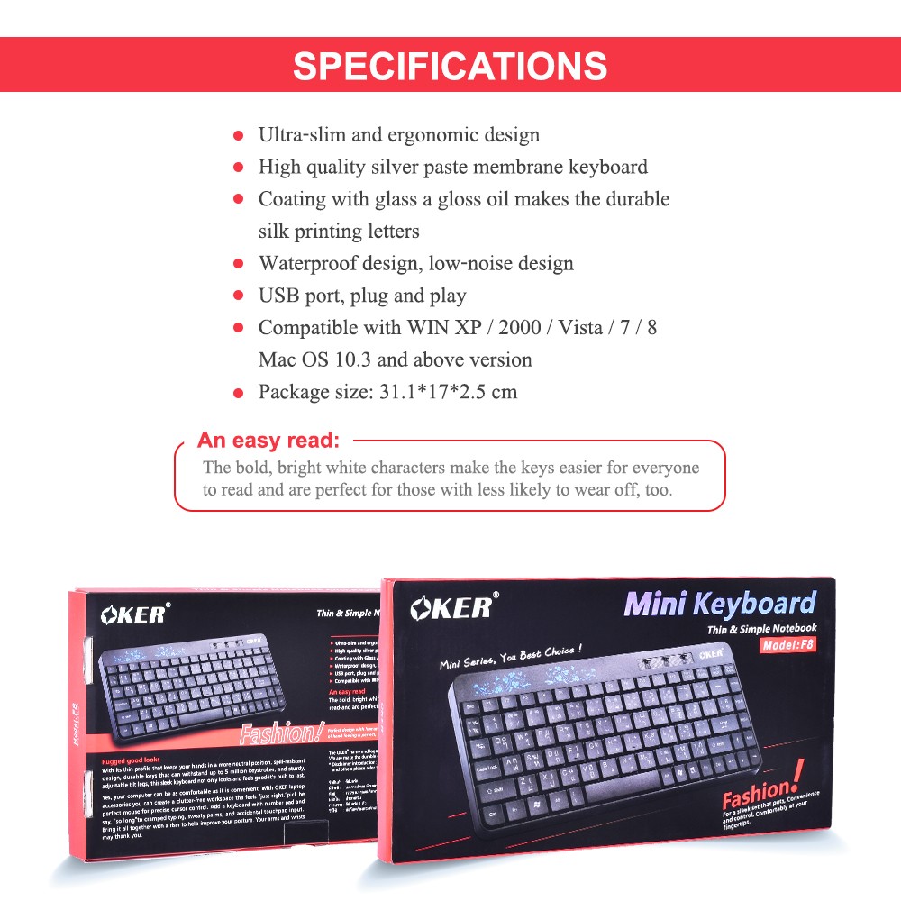 F8 MINI OKER KEYBOARD USB สีดำ KB-UB-OK-XF8BK