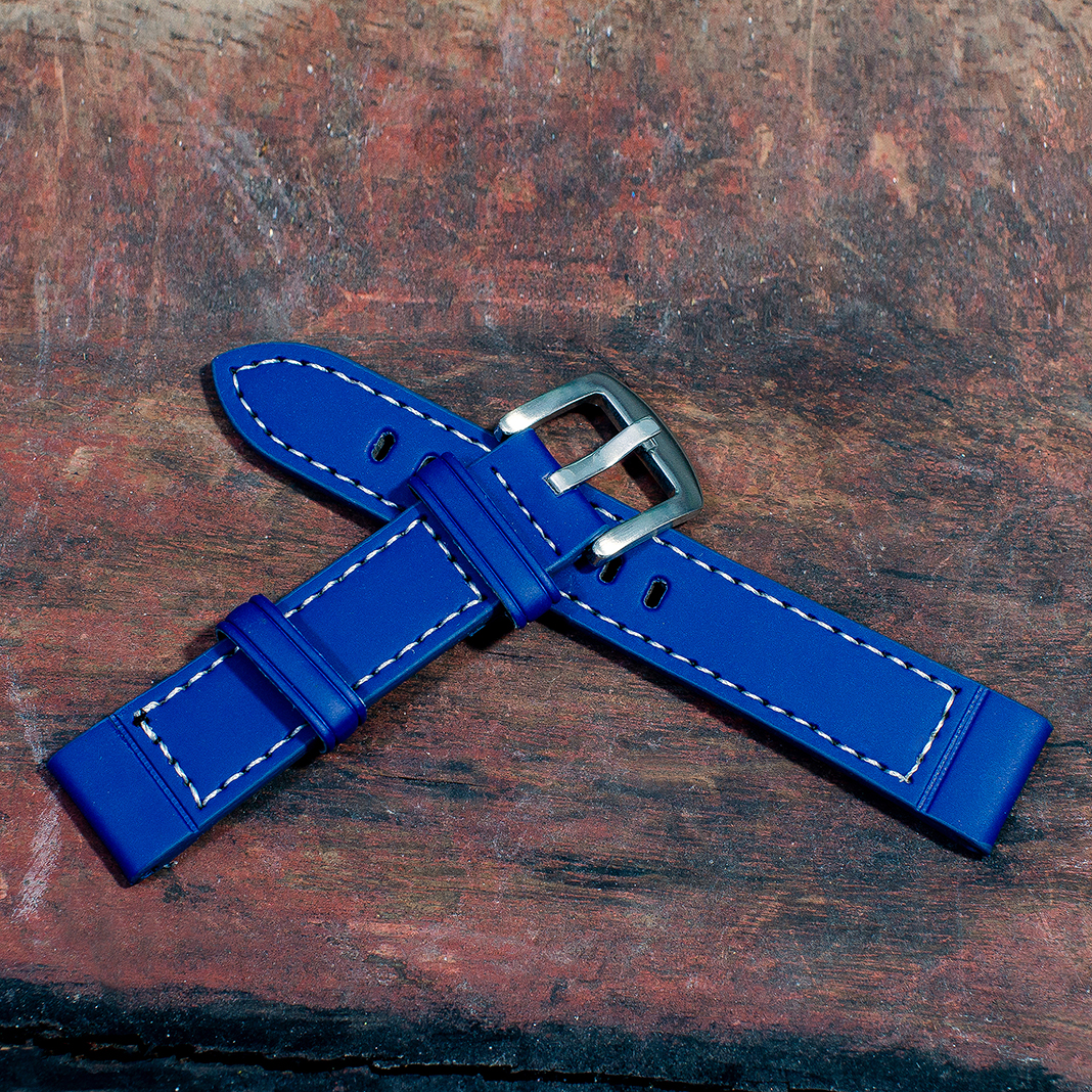 สายนาฬิกา สายนาฬิกาหนังวัว SET06 Leather Strap สีน้ำเงิน Blue Leather Watch Strap 20,22 mm