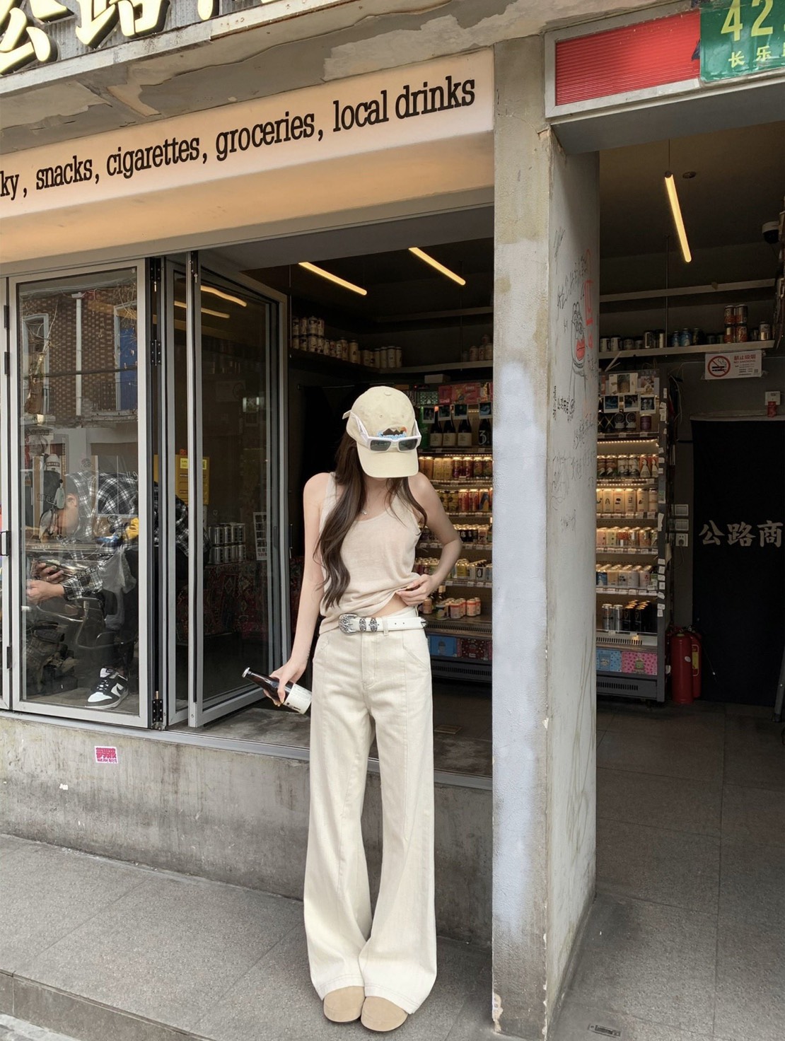 || GB SHOP ||| 7694# กางเกงขายาวสีครีม เนื้อผ้าดี ทรงสวย