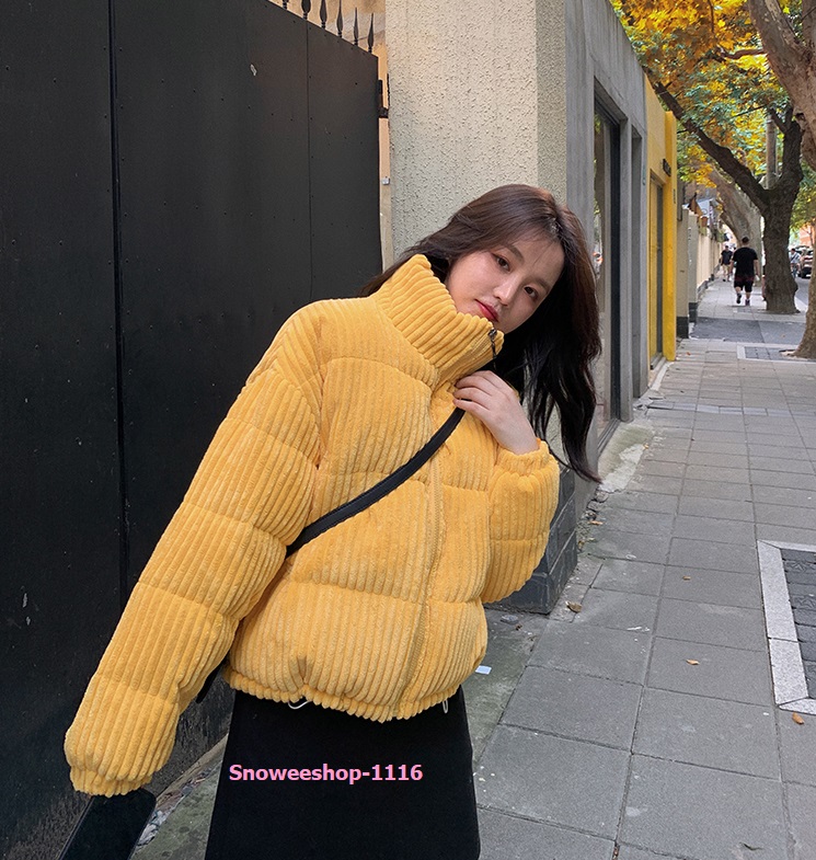 แจ็คเก็ตกันหนาวสไตล์เกาหลี แนวออนนี่บุนวมปกคอสูงผ้าฝ้ายกำมะหยี่ลูกฟูก ปกคอสูงชายเสื้อมีสายปรับได้ใส่ติดลบ มี 6 สี