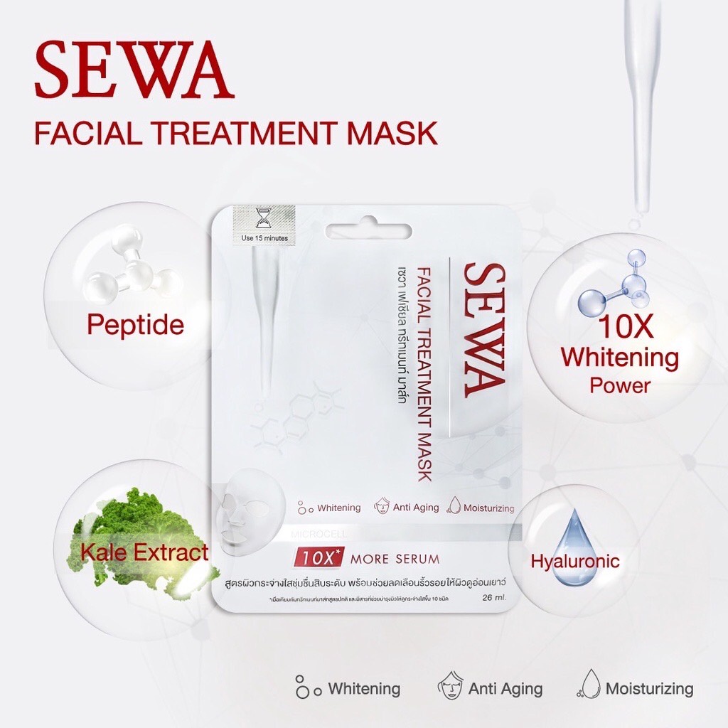 (7แผ่น/กล่อง) SEWA Facial Treatment Mask เซวา เฟเชียล ทรีทเมนท์ มาส์ก Microcell 10X More Serum 26ml.