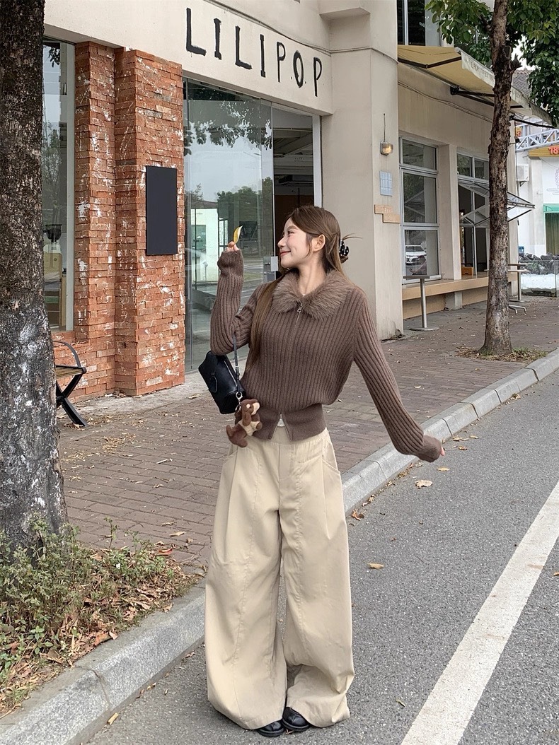 เสื้อสเวตเตอร์ขนสัตว์คอปกฟู ซิปคู่เก๋ไก๋และสวมใส่สบาย