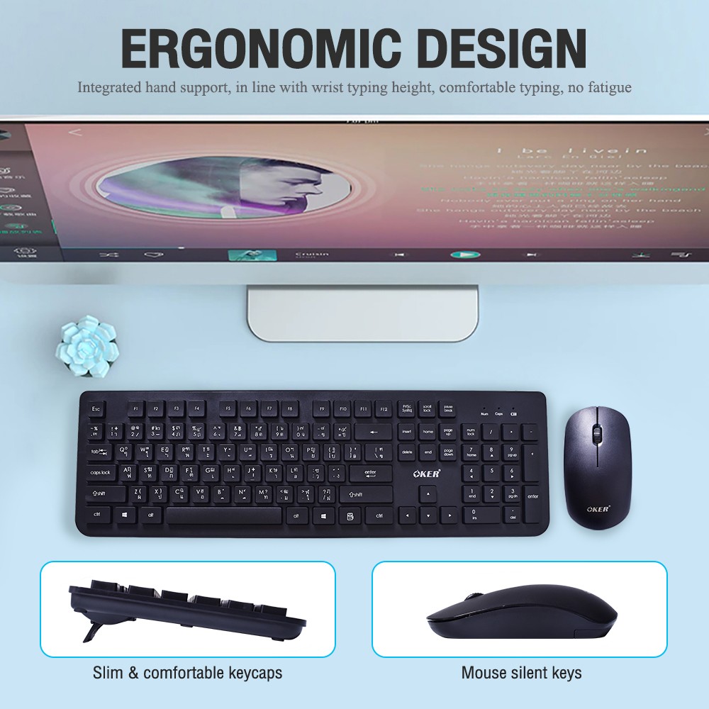 K-915 OKER 2.4G WIRELESS USB & TYPE-C KEYBOARD+ MOUSE KB-KM-OK-915BK