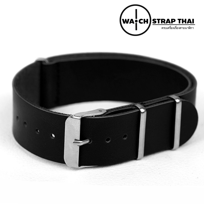 สายนาฬิกานาโต้ สายนาฬิกาหนังวัว Black Nato Leather Strap มีสี Brown มีขนาด 20 , 22 mm สีดำ