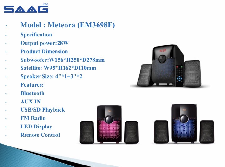 SAAG EM-3698F METEORA SPEAKER 28W BLUETOOTH USB/AUX/FM/SD SP-SA-21-3698F