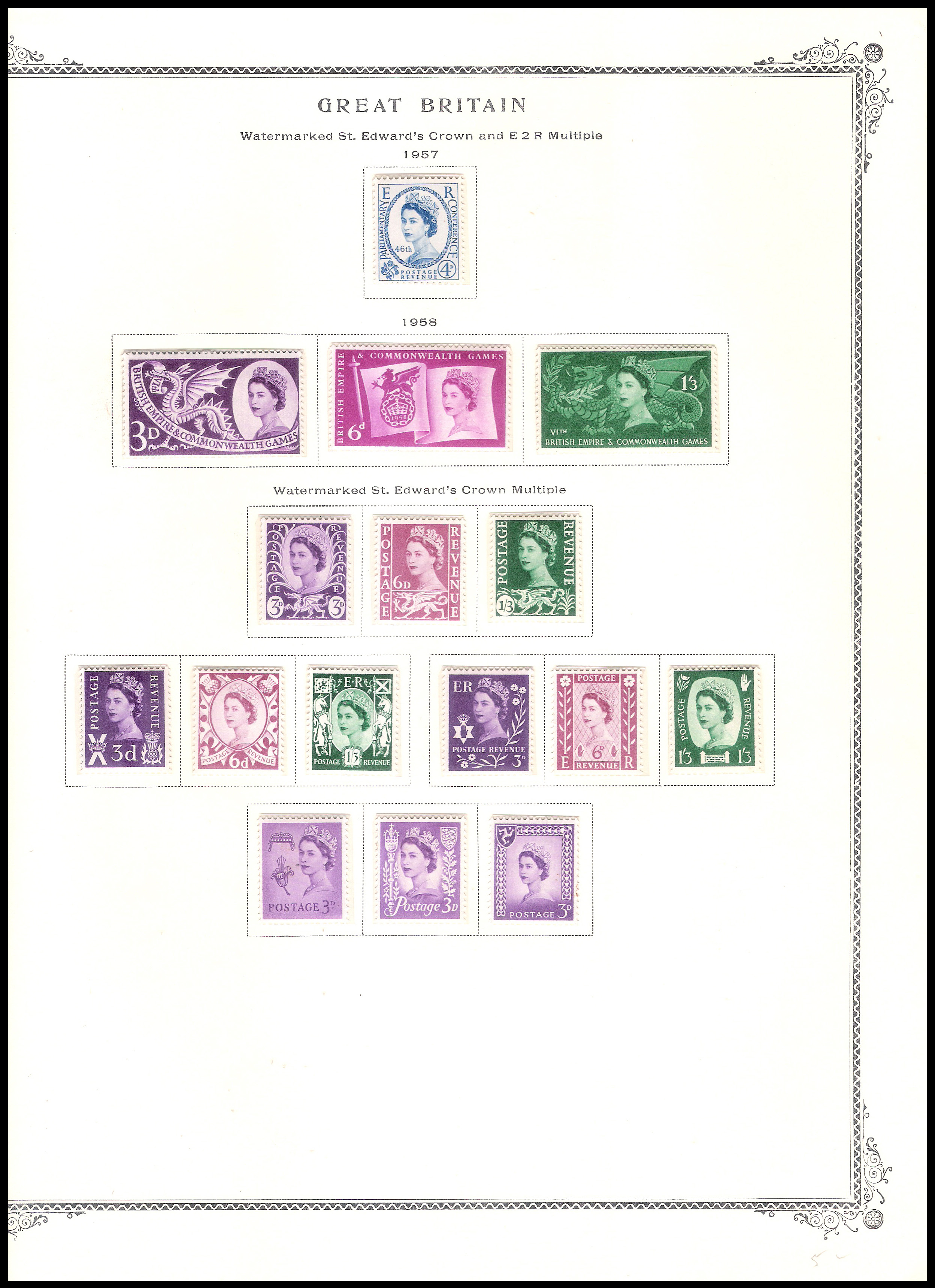 4 SHEETS 1957-1961 GREAT BRITAIN Watermarked St. Edward's Crown and E 2 R Multiple