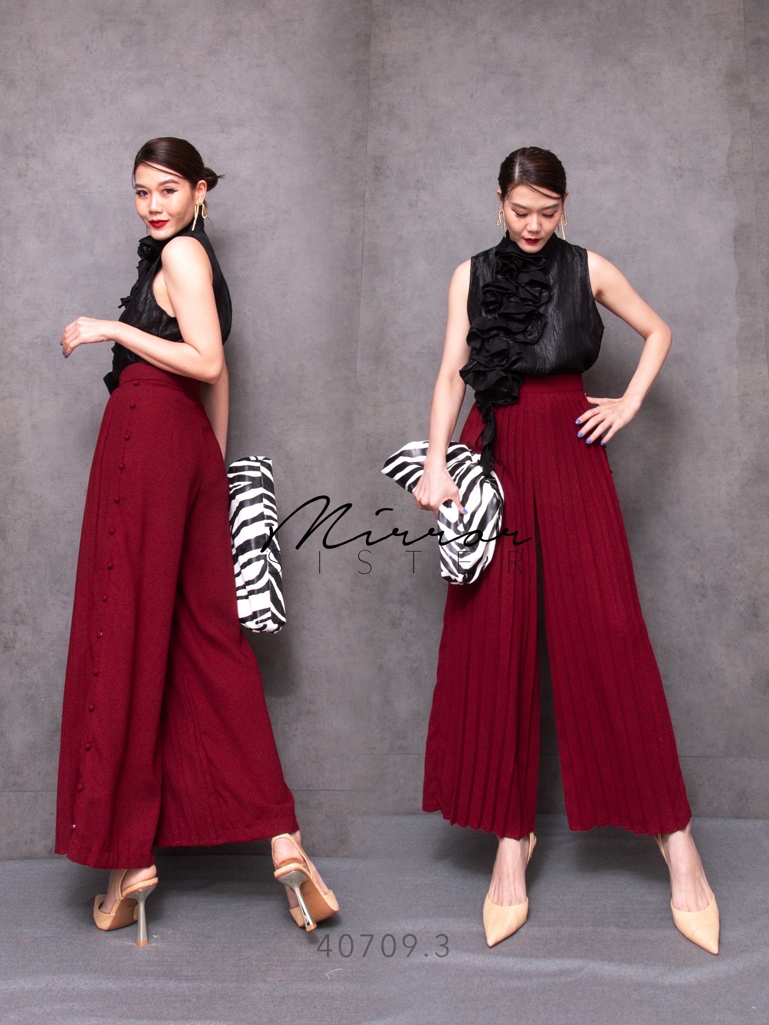 สินค้าขายดี❤️ ••MiRRoRSiSTER's PaRo PLeATED PANTs•• กางเกงทรงสวยเก๋ ดีเทลอัดพลีทด้านหน้า แต่งกระดุมเรียงข้างซ้าย ช่วงเอวแต่งขอบ เนื้อผ้าดีใส่สบาย แมชกับอะไรก็เป๊ะปัง..!!
