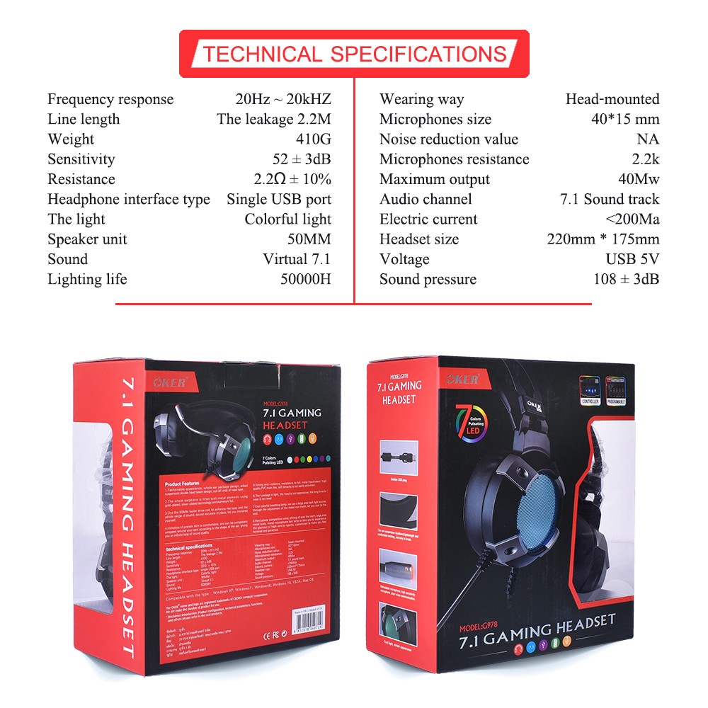 OKER G978 แบบ USB 7.1 SOUND HEADPHONE+MIC GAMING SKU-02929
