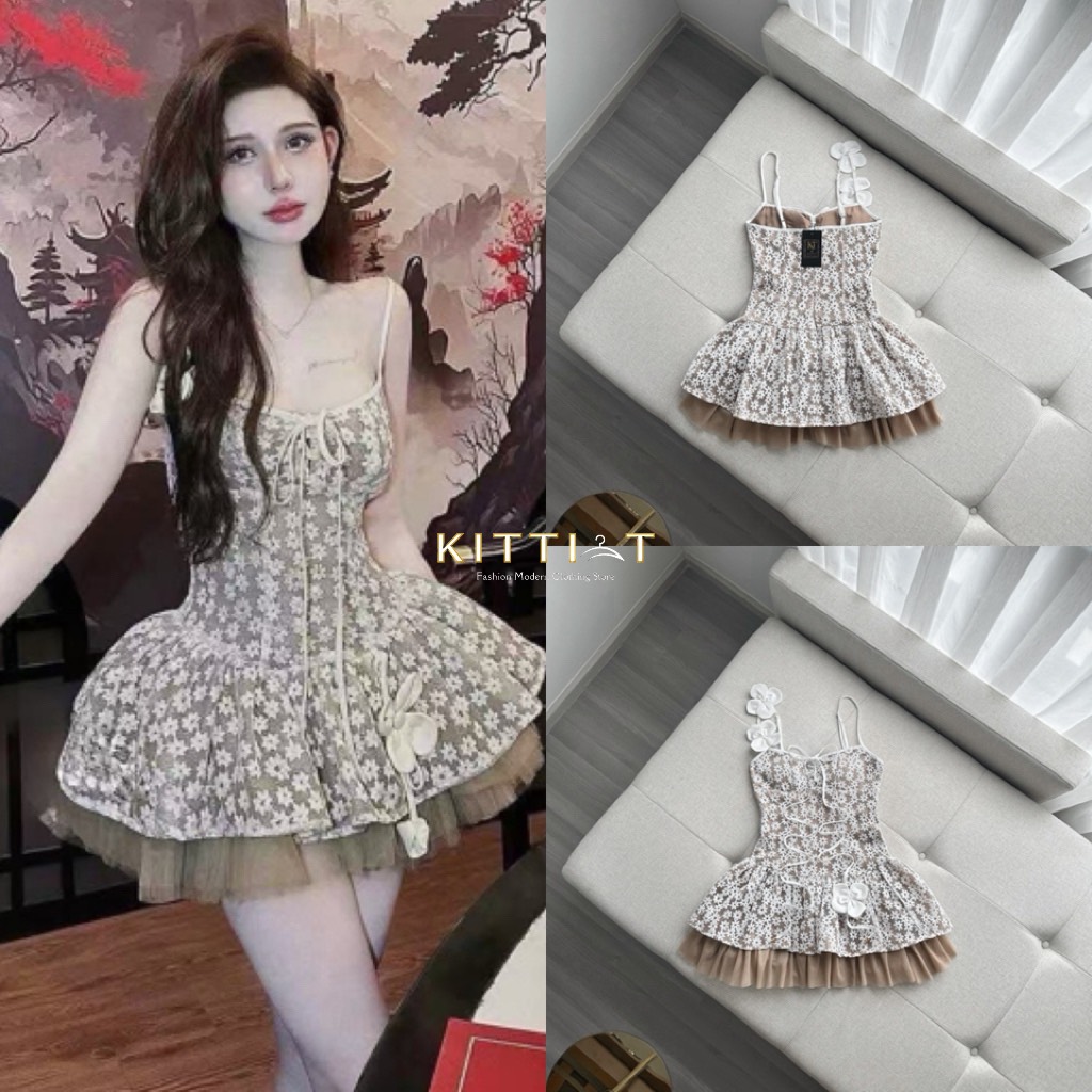 Details : Dress ชุดเดรสสายเดี่ยวสไตล์หวาน ตัวชุดตัดเย็บจากผ้าลูกไม้ลายดอกไม้สีขาวทั้งตัว ดีเทลตกแต่งด้วยริบบิ้นผูกไขว้ด้านหน้าเพิ่มความน่ารัก feminine มีดอกผ้าตกแต่งขนาดกลางบริเวณสายเดี่ยวและช่วงเอว