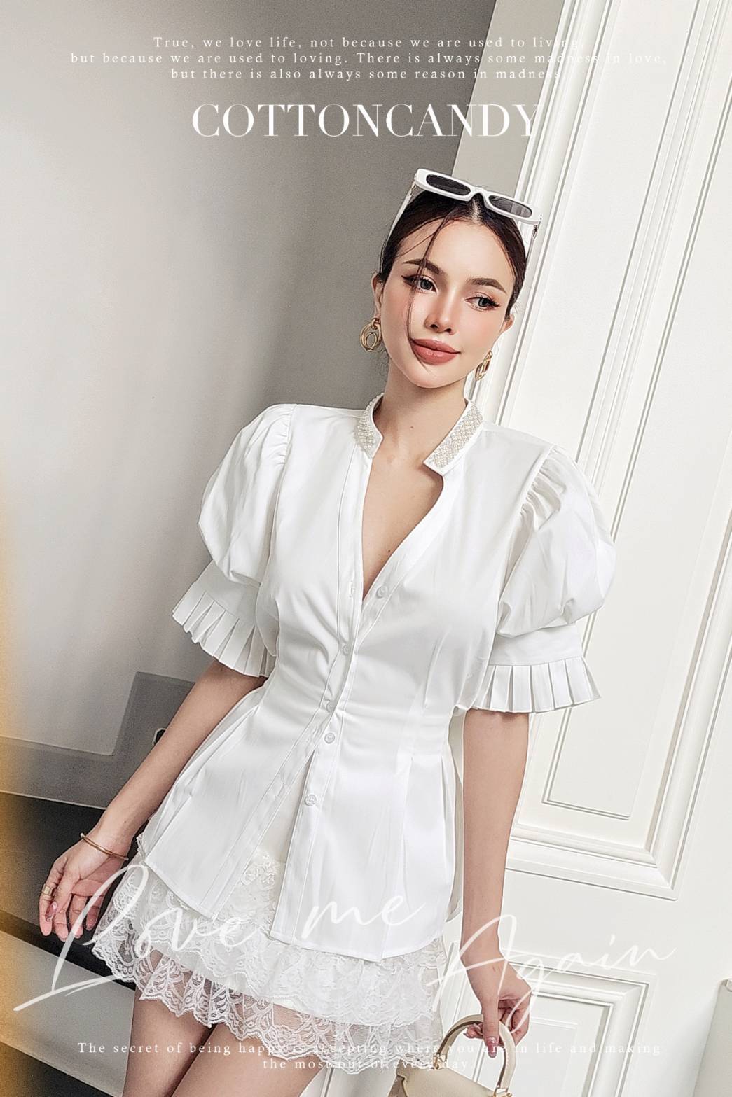 Tag# cottoncandy เสื้อรุ่นนี้ มันเริ่ดมากหรูหรา รุ่นนี้ล่าสุด Detail แต่งมุกที่ปกเสื้อ ใครใส่ก็สวย ใครใส่ก็ดูดี มีโบว์ด้านหลังผูกเข้าเชฟ ลูกค้าสามารถใส่แมทช์กับกางเกงหรือกระโปรงตัวโปรด บอกเลย ใส่สวยดูดีทุกคนแน่นอนคร่าาา