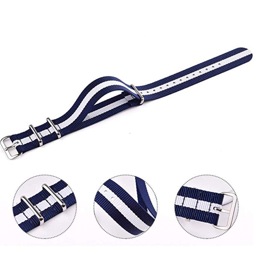 สายนาฬิกานาโต้ สายนาฬิกาผ้าไนลอน NATO Nylon Watch Strap 01 มีขนาด 20 , 22 mm สำหรับ Rolex , Seiko , Omega (Blue-White-Blue)
