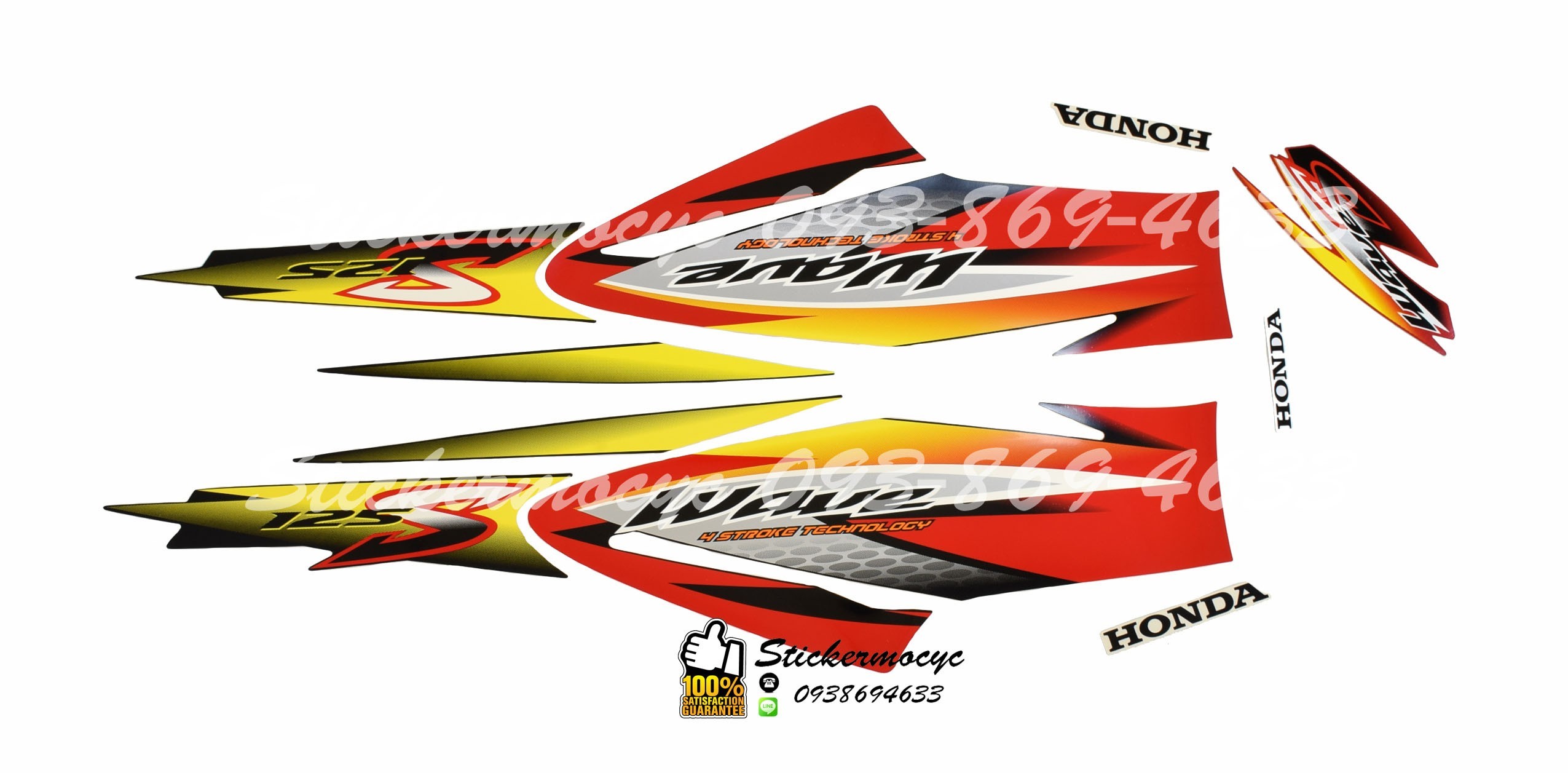Sticker 3M HONDA Wave 125 S ปี 2003 รุ่น 3 ติดรถสี แดง (เคลือบเงา) สติ๊กเกอร์ 3 M แท้ สติ๊กเกอร์ติดมอไซค์ ฮอนด้า เวฟ