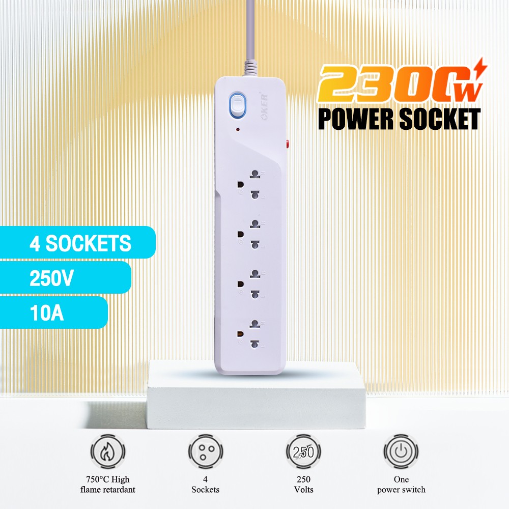 Oker Oker PC-2982 /3 เมตร ปลั๊กไฟ 4เต้า 1สวิตซ์ มาตราฐาน มอก. PC-2982 3เมตร PG-OK-03-2982W