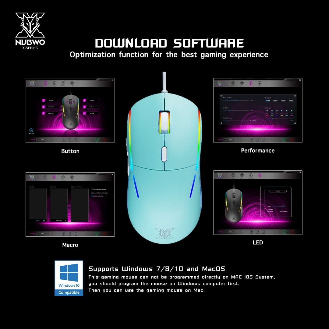 VISITOR X44 Nubwo Gaming Mouse ไฟ Spectrum Lightning/8000 DPI ปรับมาโครได้ MO-NW-OU-X44xx