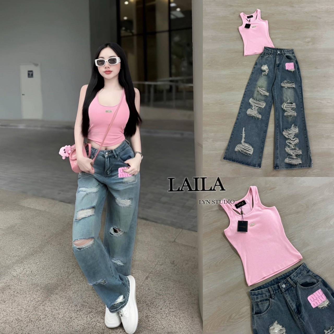 Tag: LAILA Detail:setเสื้อ+กางเกง เสื้อทรงแขนกุดแต่งเว้าแขนเสริมทรงช่วงอกอย่างดีทรงสวยเข้ารูปพร้อมเข็มกลัดmmาชมพู มาพร้อมกางเกงยีนส์ขายาวสียีนส์อย่างสวย ผ้าสวยมีน้ำหนัก ทรงกระบอกแต่งขาดช่วงเข่าและขา สายคาเฟ่ห้ามพลาดน้า #bywila #เสื้อกล้าม #ชุดยีนส์ #เสื้อ