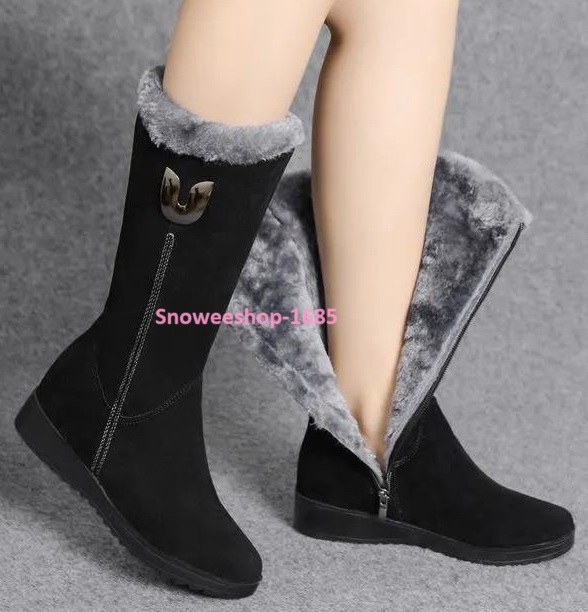 รองเท้าบูทใส่ลุยหิมะ รองเท้าบูทสำหรับผู้หญิงบุขนกำมะหยี่หนาความยาวปานกลางถึงน่อง บูทหนาสวมใส่สบายด้วยซิปด้านข้าง มี 2 สี ขนาด 35 ถึง 41