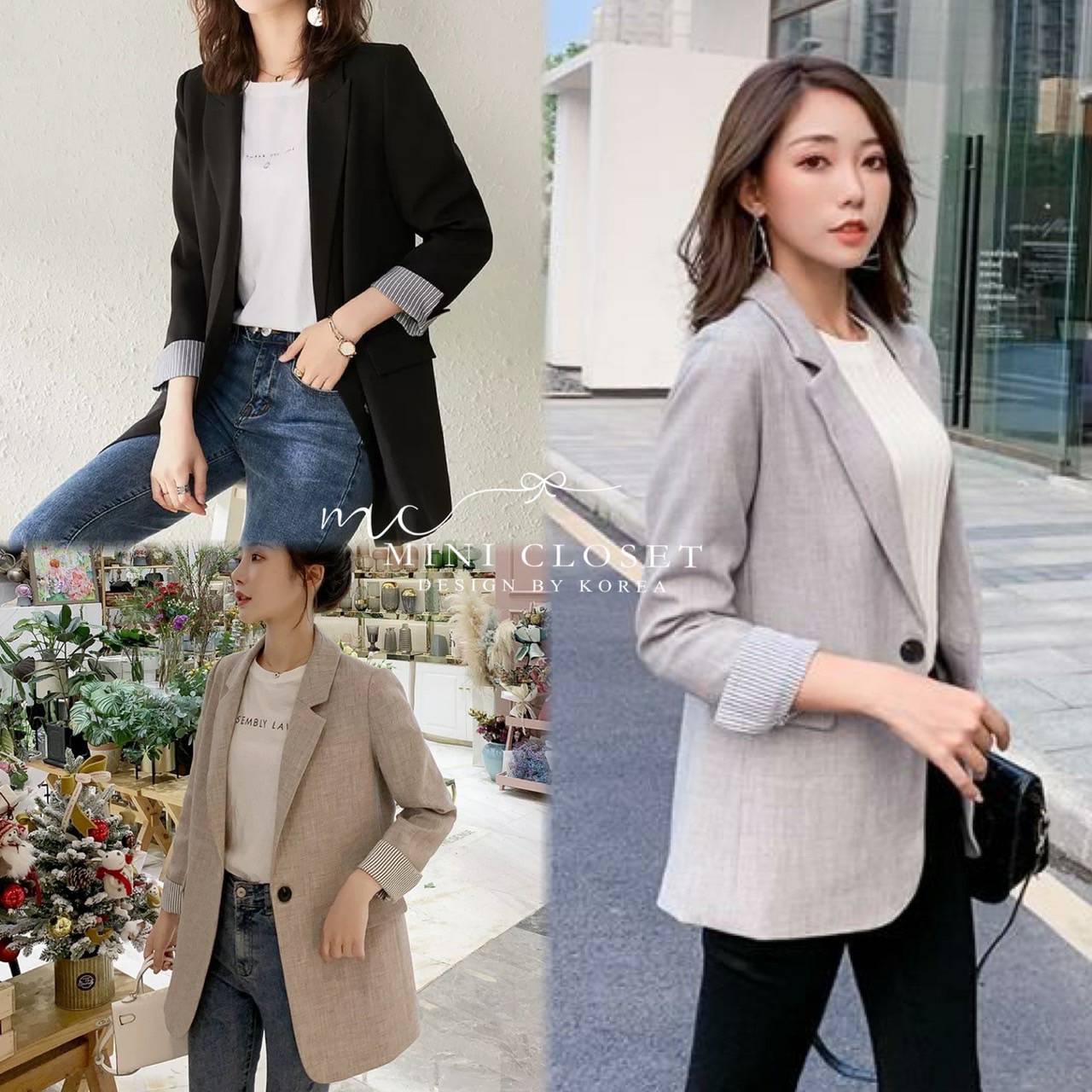 เสื้อBlazer ผ้าสูทผสมลินินความยาวปิดก้น กระเป๋าหน้า ซับในทั้งตัวค่