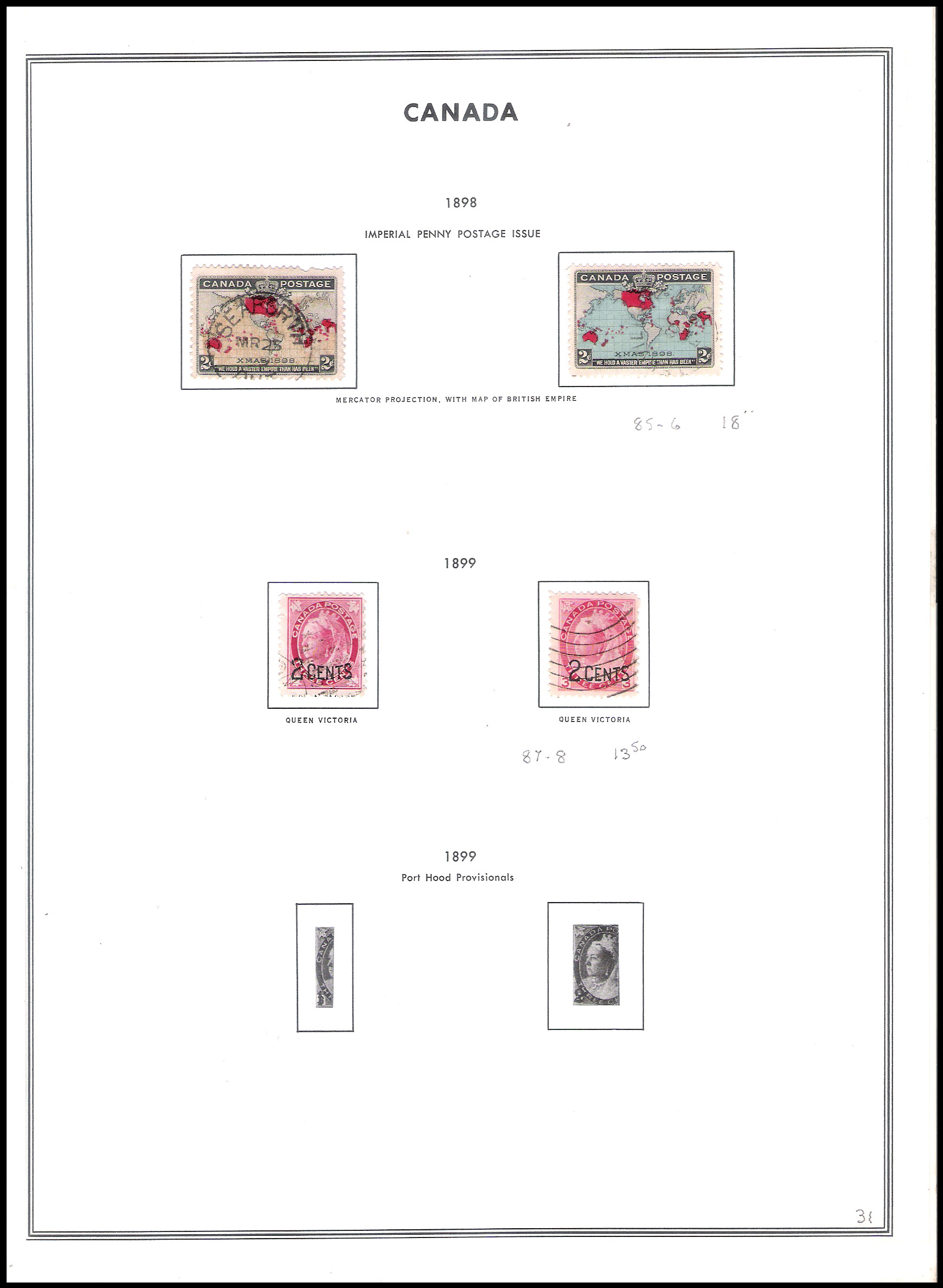 2 SHEETS 1898-1902 Canada Queen Victoria (15 Stamps) CV $376