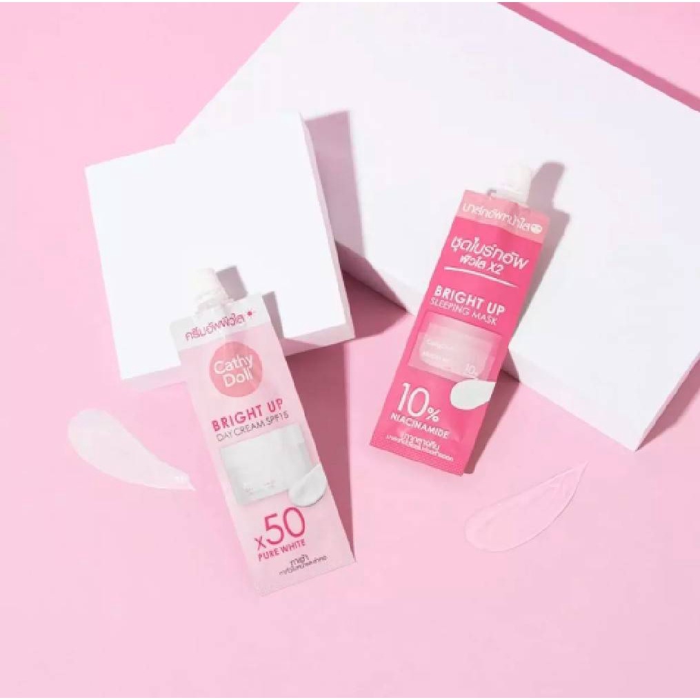 (1ซอง) Cathy Doll Bright Up Day Cream + Sleeping Mask เดย์ครีม+สลีปปิ้งมาส์ก 5ml+7กรัม เคที่ดอลล์