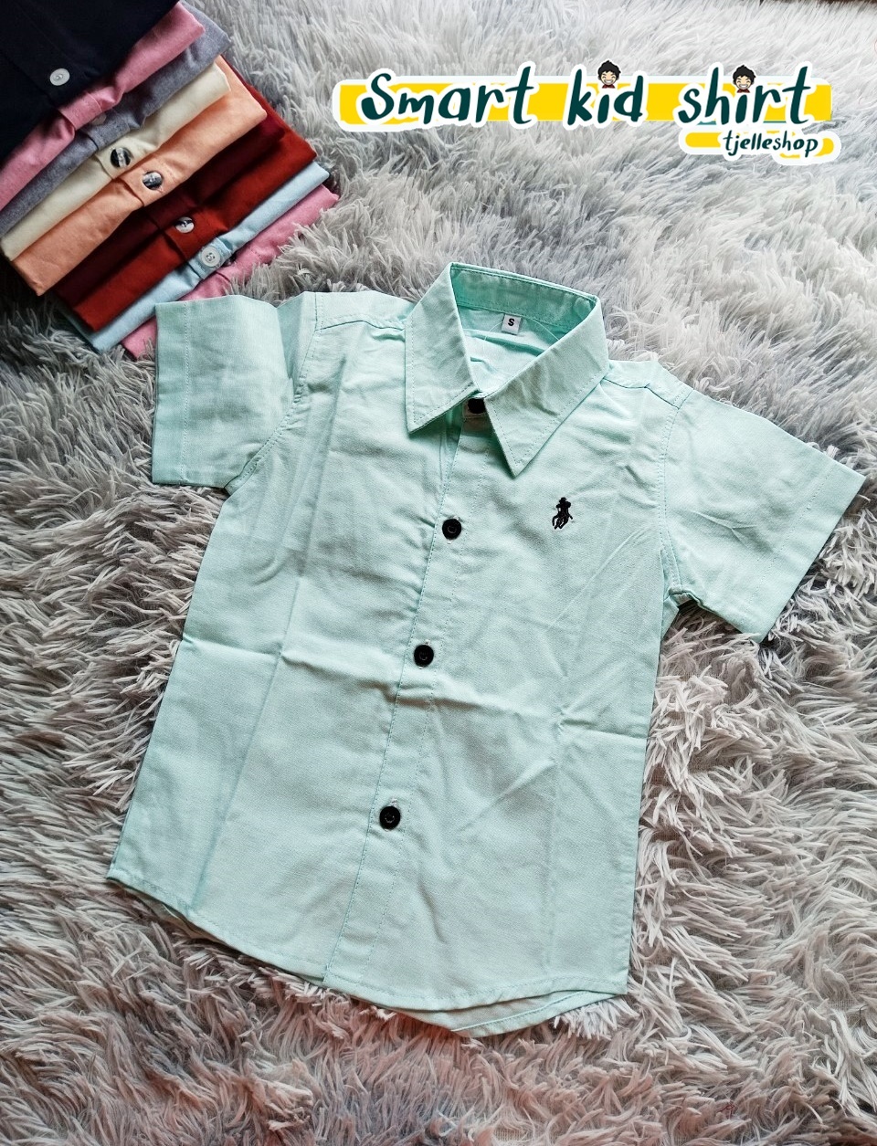 เสื้อเชิ้ตเด็ก แขนสั้น คอปก สีมิ้นท์