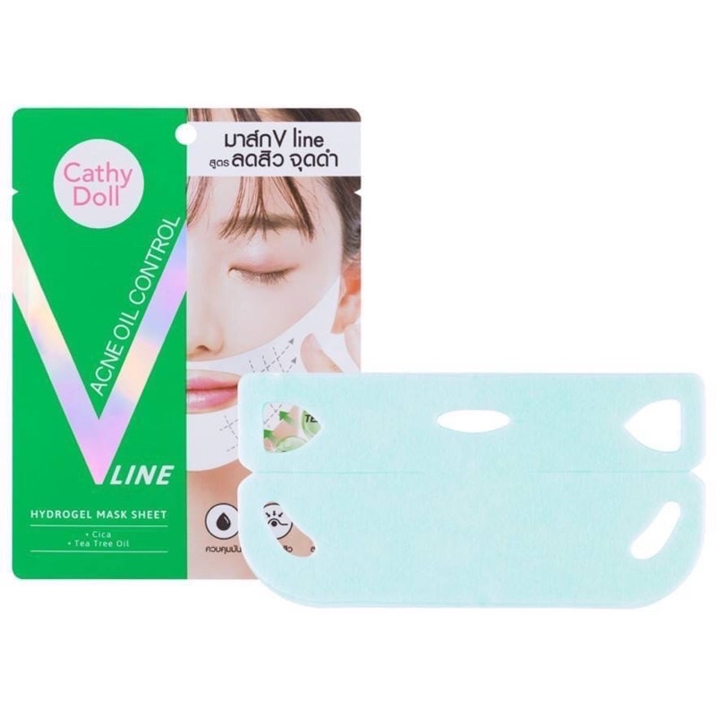 (6แผ่น/กล่อง) Cathy Doll ACNE OIL CONTROL V LINE HYDROGEL MASK SHEET แผ่นมาส์ก ไฮโดรเจล ยกกระชับผิวหน้า สูตรลดสิว