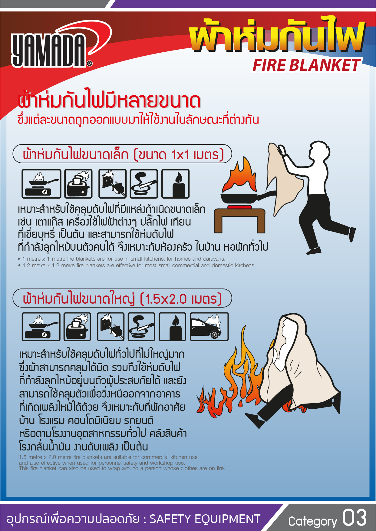 ผ้าห่มกันไฟ 0.8mmx1Mx1M YAMADA