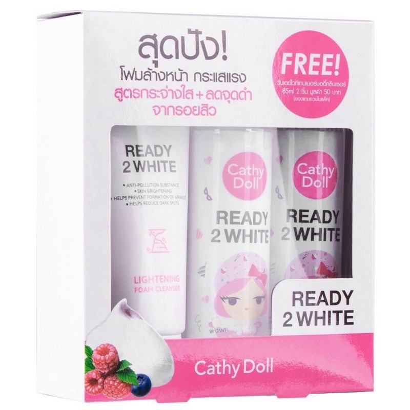 Cathy Doll Ready 2 White Lightening Foam Cleanser 100g โฟมล้างหน้า ฟรี ครีมอาบน้ำ 85ml 2 ขวด