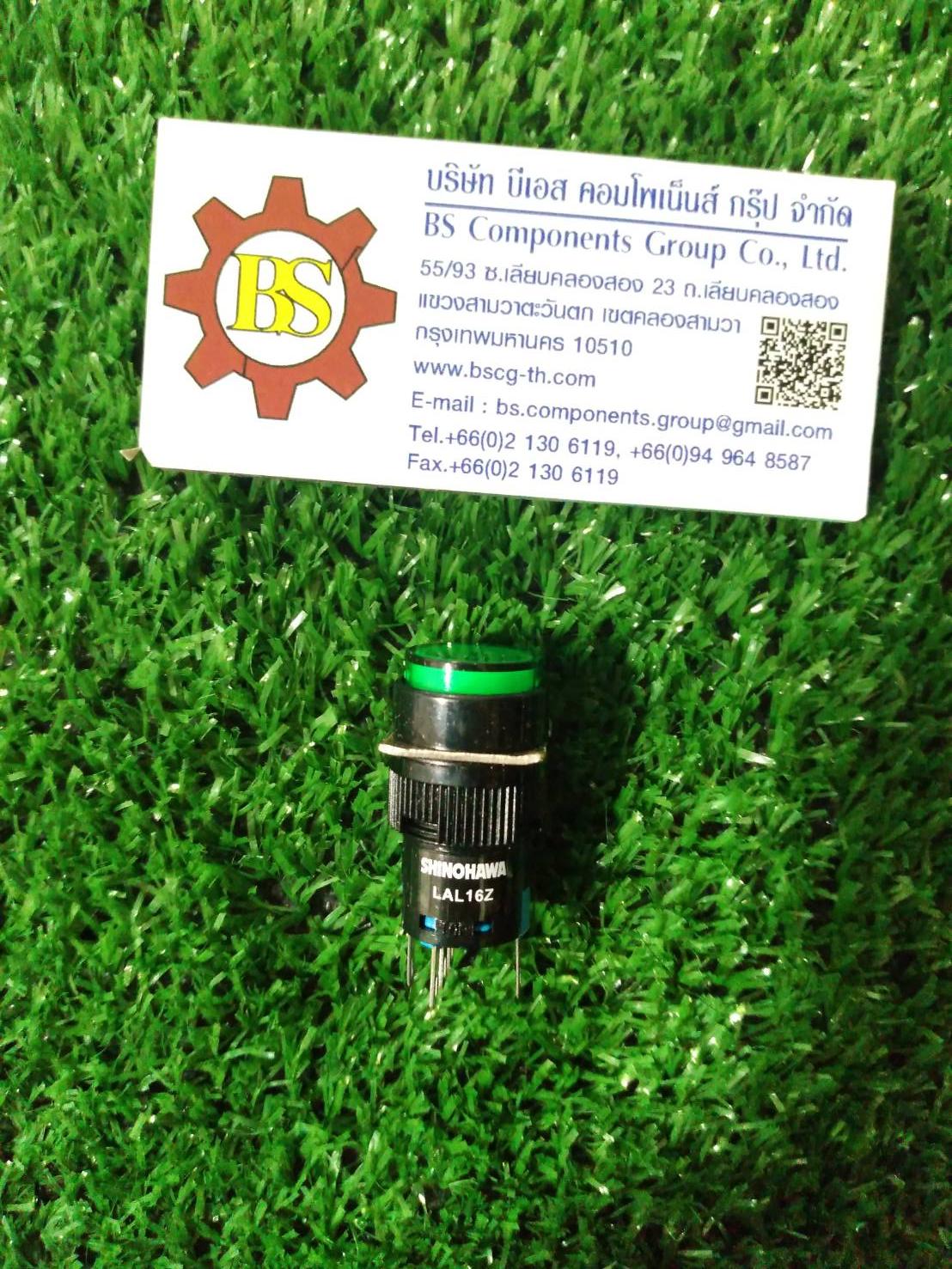 SHINOHAWA : สวิสท์ปุมกดกลม มีแลมป์ สีเขียว 16mm.1NO+1NC 24VDC