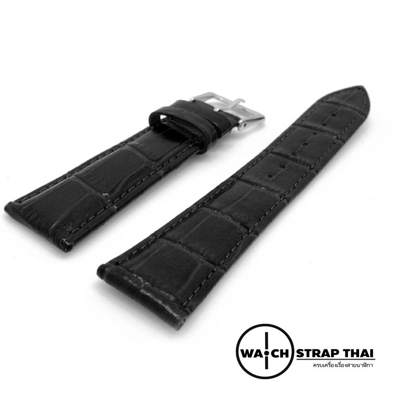 สายนาฬิกาหนังวัว ลายจระเข้ Cowhide with Crocodile Pattern Watch Strap Black 01 ขนาด 18 mm ,20mm,22mm