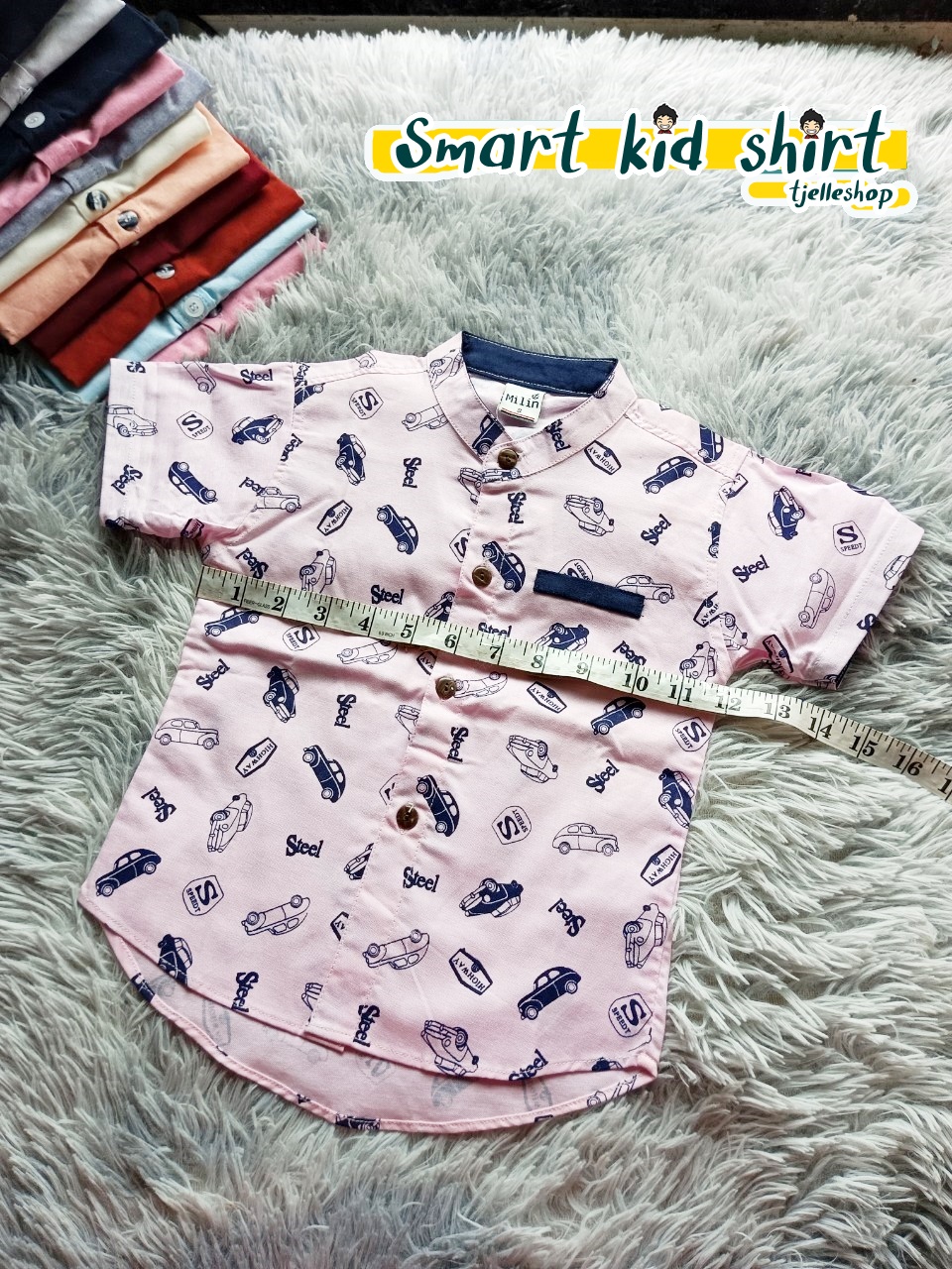 เสื้อเชิ้ตเด็ก แขนสั้น คอจีน สีชมพู