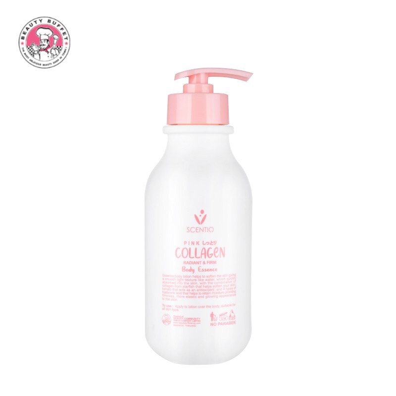 BEAUTY BUFFET SCENTIO PINK COLLAGEN RADIANT & FIRM BODY ESSENCE 350 ml โลชั่นบำรุงผิวกาย
