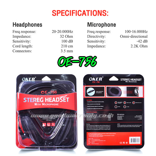 OKER OE-756 OKER Stereo HeadSet หูฟัง+mic HP-HM-OK-SM756
