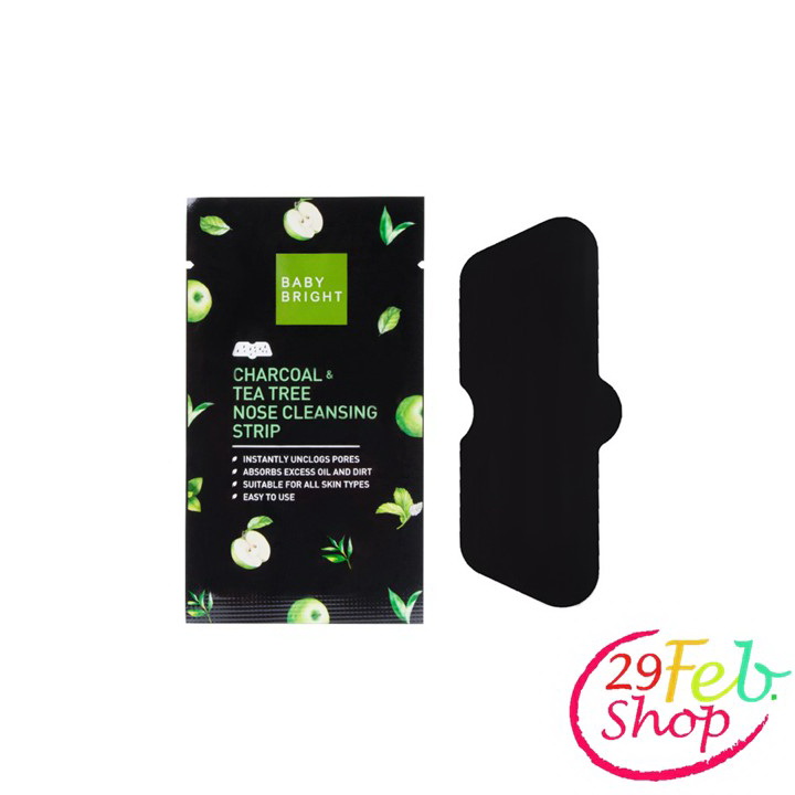 Baby Bright Charcoal & Tea Tree Nose Cleansing Strip 1กล่อง x 3 แผ่น มาส์กสิวเสี้ยน เบบี้ไบร์ท