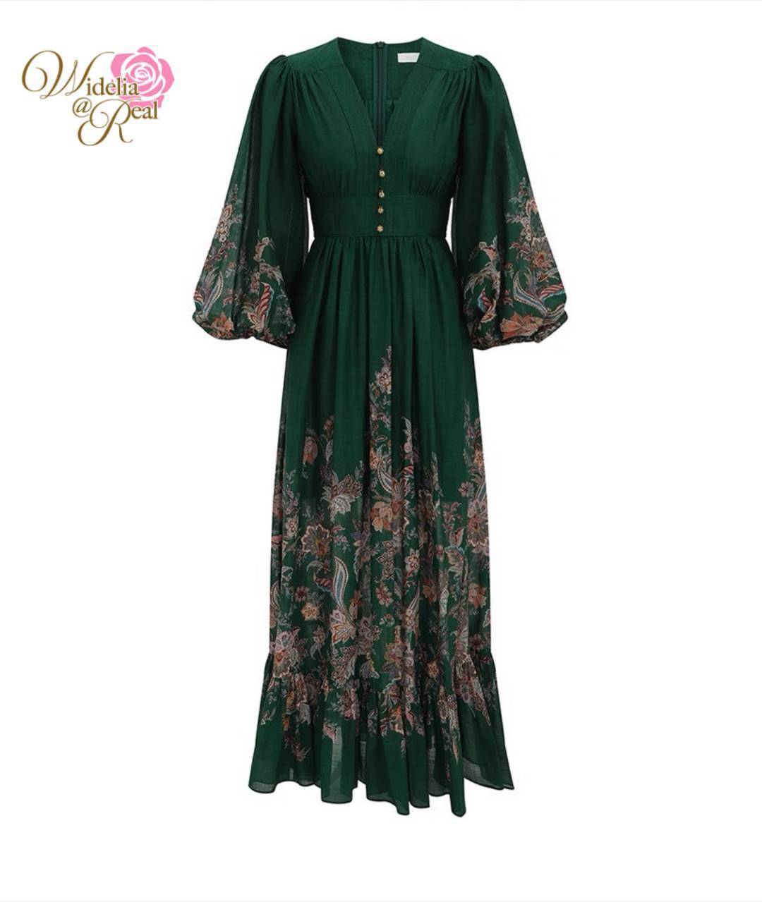 Maxi Dress แม็กซี่เดรส ตัวยาวแขนยาว ท่อนแขนพองทรงสวย คอวีมีกระดุม พิมพ์ลายดอกไม้สวย เนื้อผ้าอย่างดี งานเกรดพรีเมี่ยมแนะนำเลย รับรองใส่ออกมาไม่ผิดหวัง บอกเลยห้ามพลาดเด็ดขาดงานดีงานสวยจริงต้อง Widelia @ Real