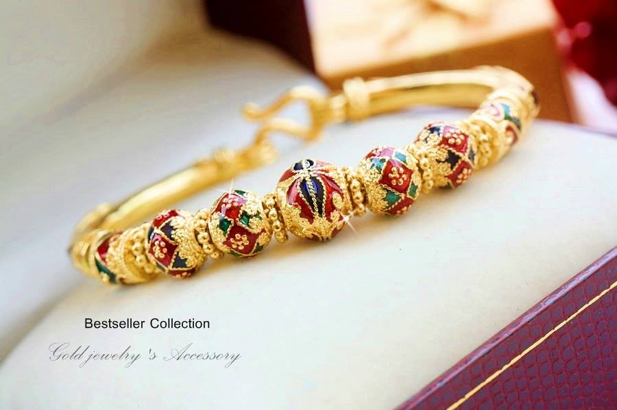 กำไลสุโขทัยลงยา ชุบทองคำแท้100%แบบหนาพิเศษ มีหลายแบบให้เลือก