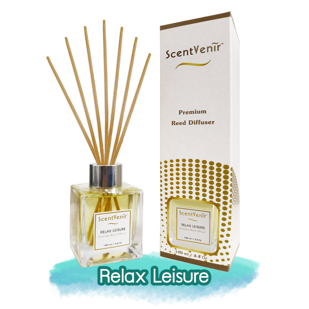 ScentVenir RELAX LEISURE Scent Diffuser น้ำหอมกระจายกลิ่น น้ำหอมปรับอากาศ ไม้หวาย ก้านไม้ ก้านหวาย ก้านไม้หอม กลิ่น รีแล็กซ์ ลีเชอร์ สัมผัสกับกลิ่นแห่งความสดใส ผ่อนคลาย มีชีวิตชีวา อโรม่า สูตรน้ำมันหอมระเหยแท้กับหัวน้ำหอมเกรดสูง ขนาด 100ml ใช้นาน 5 เดือน