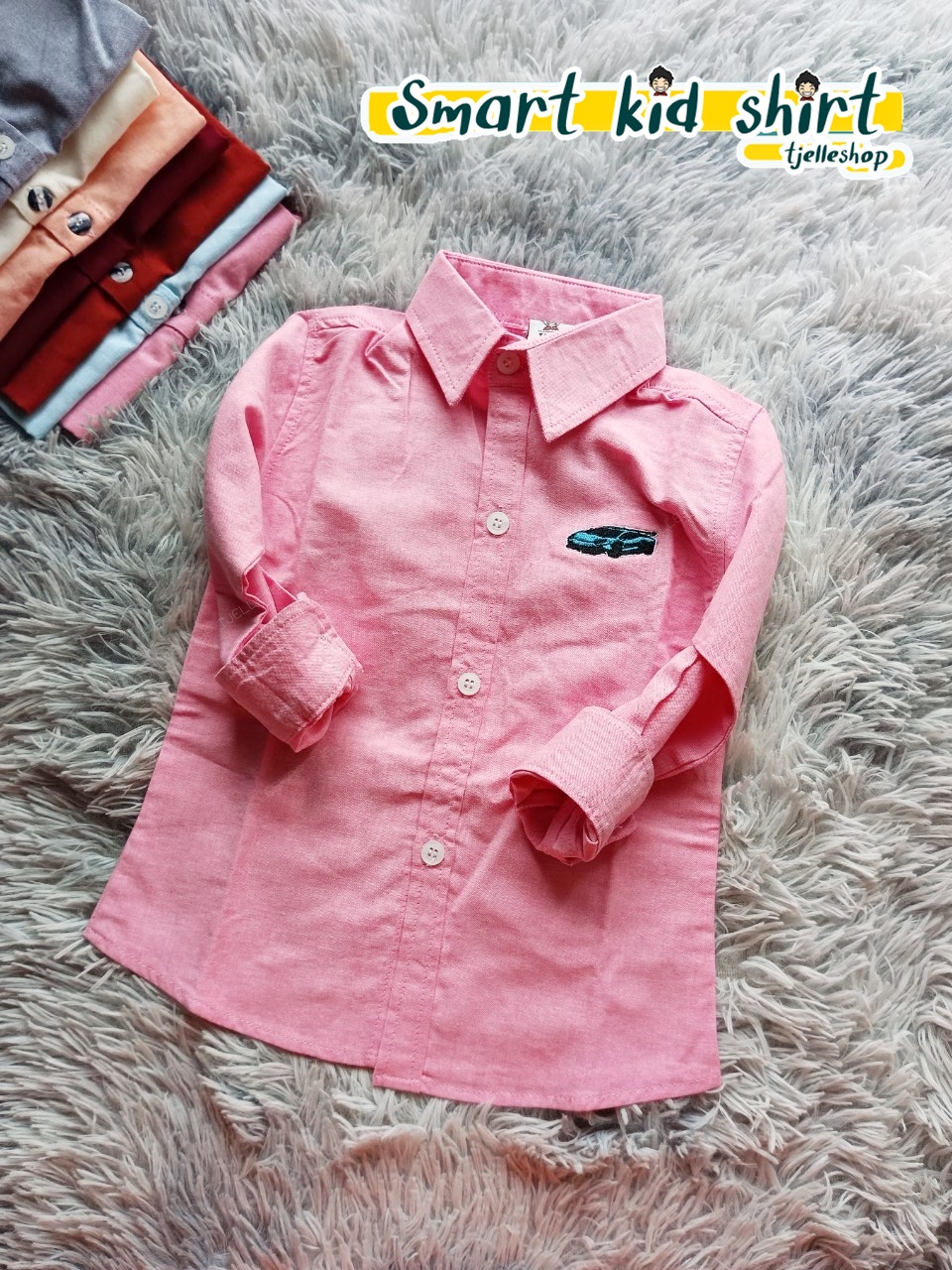 เสื้อเชิ้ตเด็ก แขนยาว สีชมพู