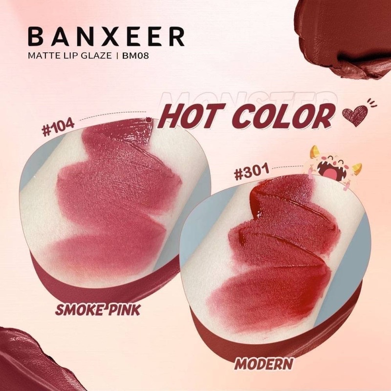 BANXEER Color-Holding Soft Mist Monster Matte Lip Glaze Long Lasting Waterproof Liquid Lipstick Rich Color Lips BM08 ลิป