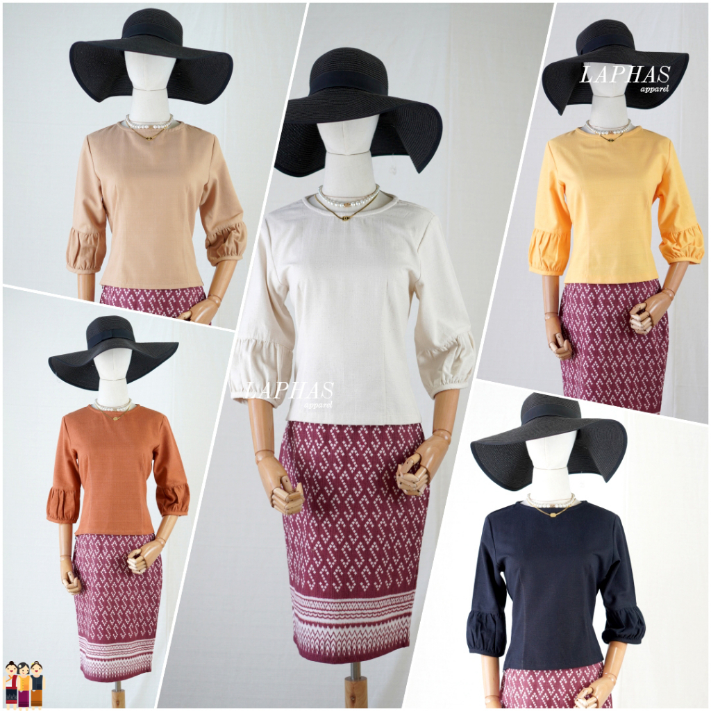 เสื้อแขนพอง [มีสีให้เลือก] ผ้าฝ้ายฝอกนุ่ม 100% กระดุมหลัง เสื้อผ้าฝ้ายคอกลม LOOM Women Clothing