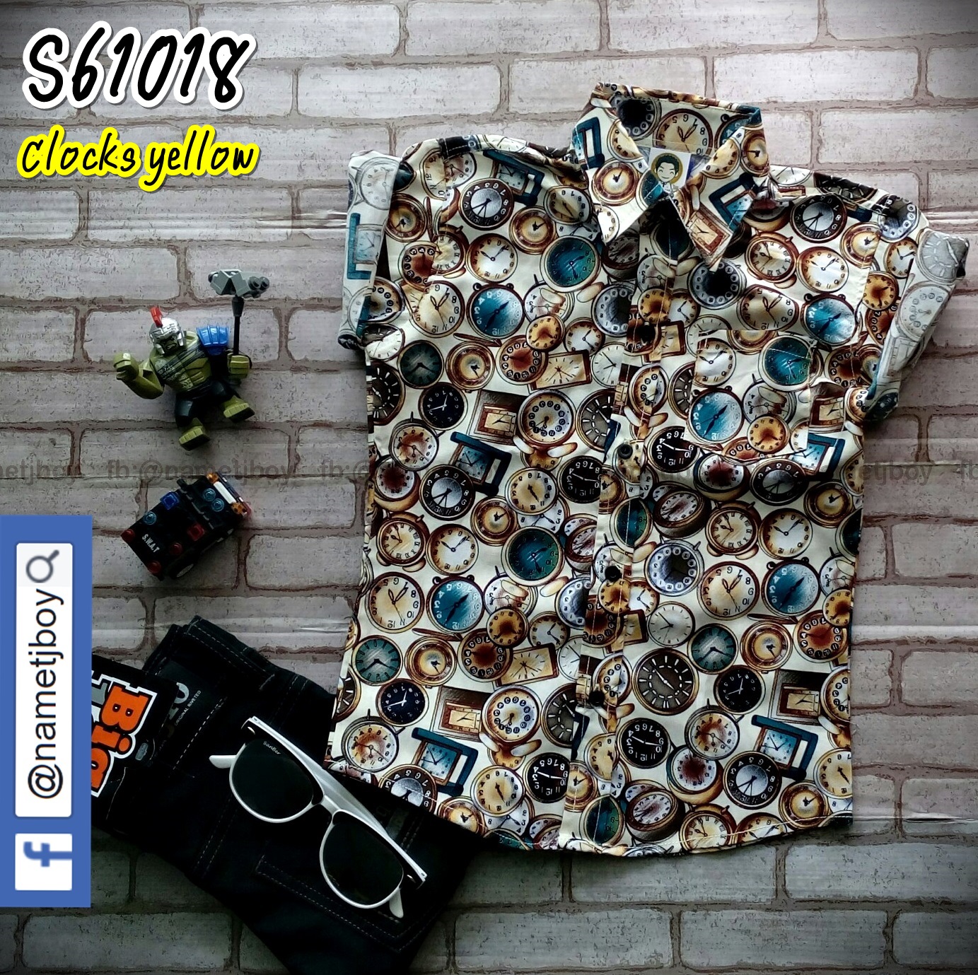 S61018 ลายนาฬิกา สีเหลือง ผ้าดีมาก