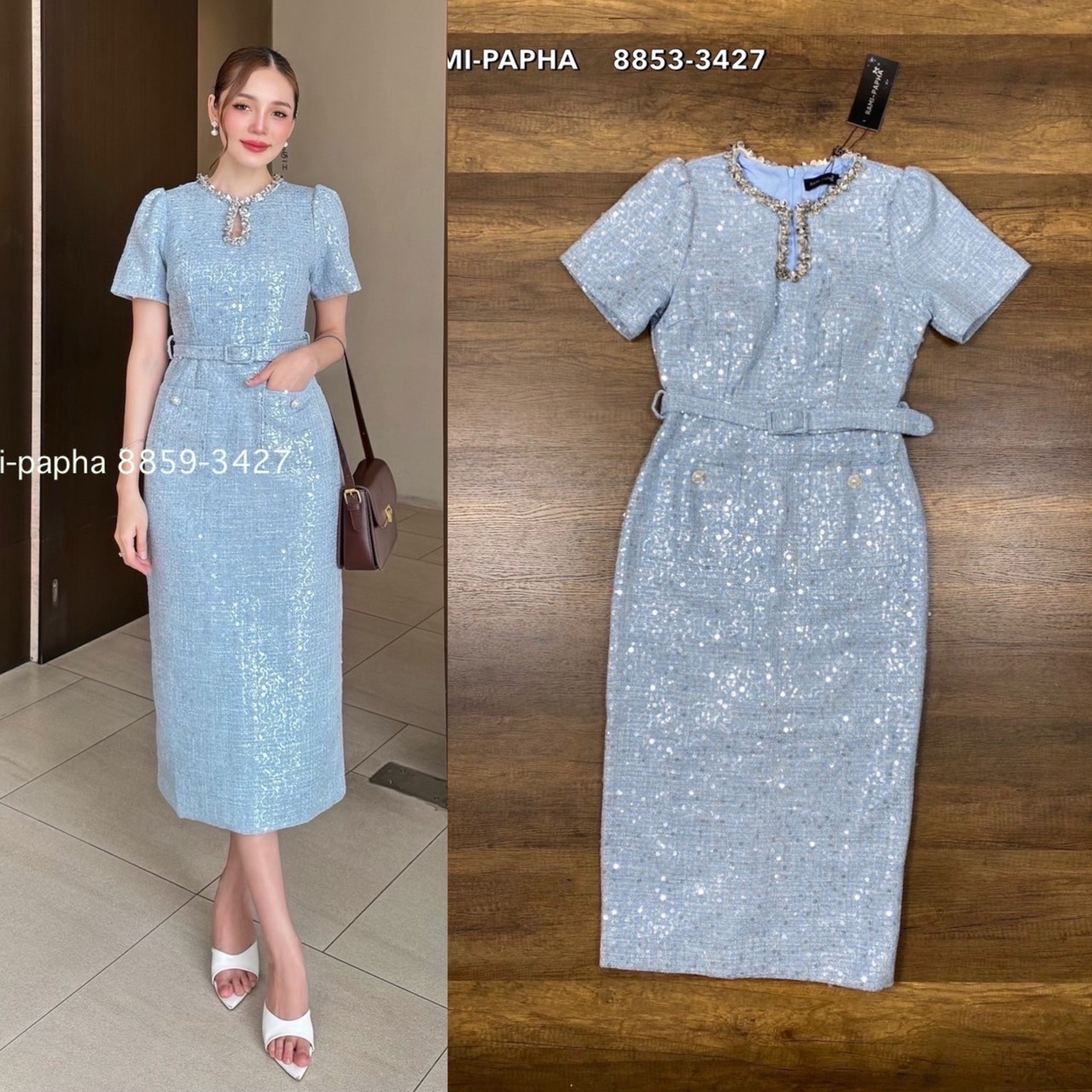 Label :: RAMI-PAPHA(รมิปภา) เดรสตัวยาวเนื้อผ้าทวีตปักwinkสวยหรูโดดเด่น ยิ่งโดนแสงยิ่งสวย winkปักสลับเล็กใหญ่แน่นๆสวยมากก ดีเทลแต่งอะไหล่คอสวยหรูโดดเด่น มีฟองน้ำจัดให้ทรงสวย กระเป๋าหน้าใช้งานได้จริง แต่งกระดุมมุกล้อมเพรชสีเงิน ชายกระโปรงด้านหลังผ่าขึ้น ซับ